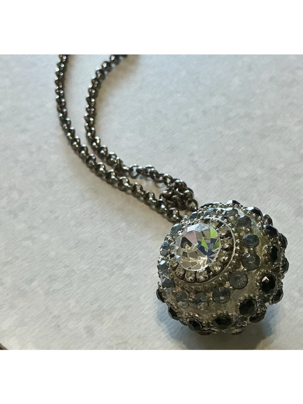 Vintage Simply Vera Orb Pendant Silver Tone Pave Glass Stones Metalwork READ